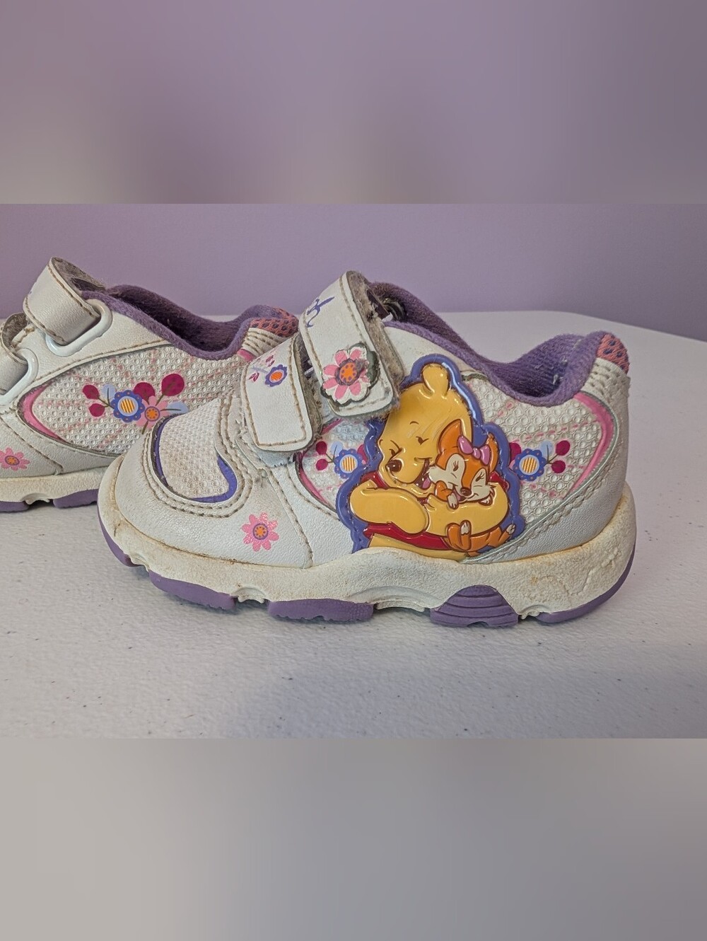Winnie the Pooh 90’s Vtg Baby Toddler Shoes 3 Pink Purple Pooh Piglet Fox Flower